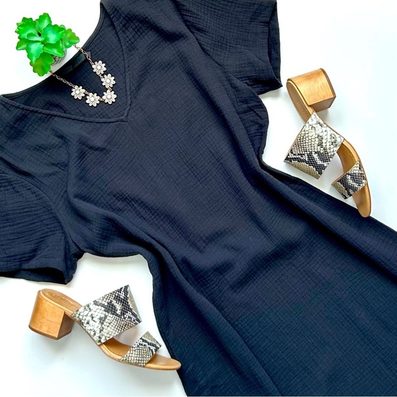 Jenni Kayne Cypress Caftan Dress Black Cotton Gauze Short Sleeve Midi Size XS - Picture 1 of 15